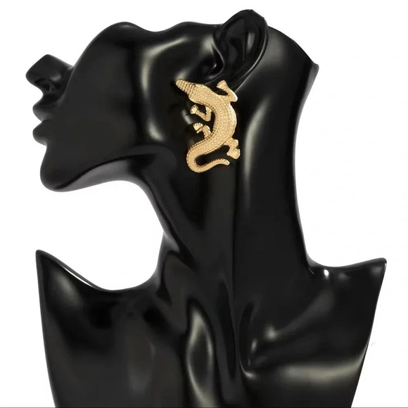 Alligator Gold Textured Statement Earrings - Picture 15 of 16